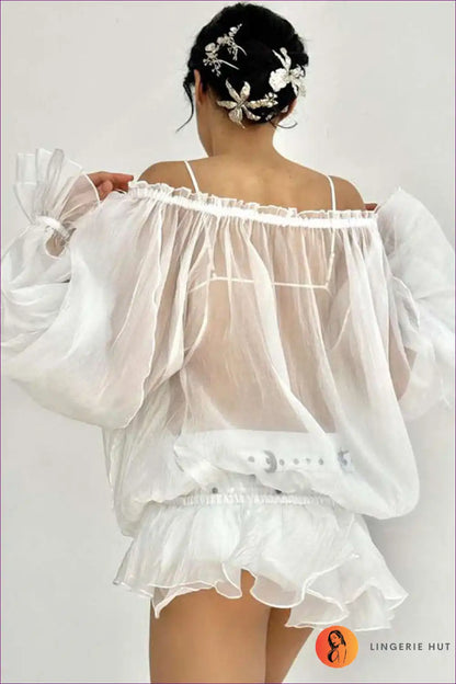 Ethereal Sheer Puff Sleeve Blouse - Romantic Elegance for Casual, Chiffon, Glamour, Night Out, Party