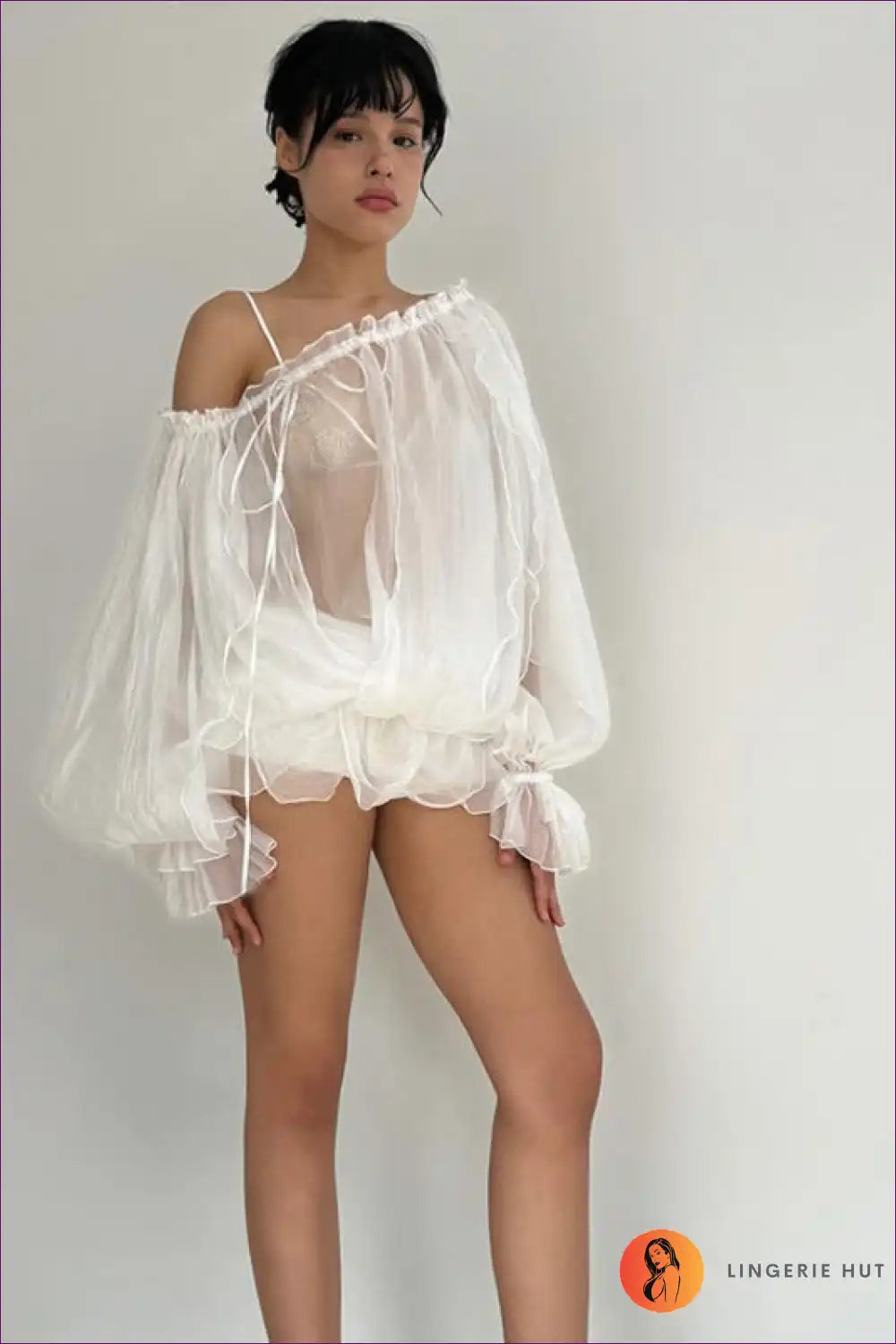 Ethereal Sheer Puff Sleeve Blouse - Romantic Elegance for Casual, Chiffon, Glamour, Night Out, Party