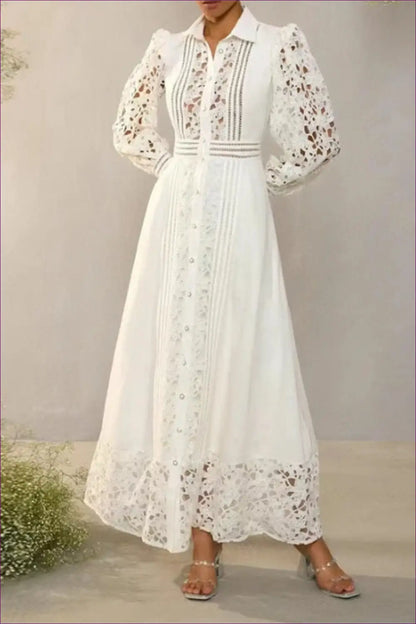 Ethereal White Lace Maxi Shirt Dress - Bohemian Elegance for a Line, Boho, Bridal, Date Night,