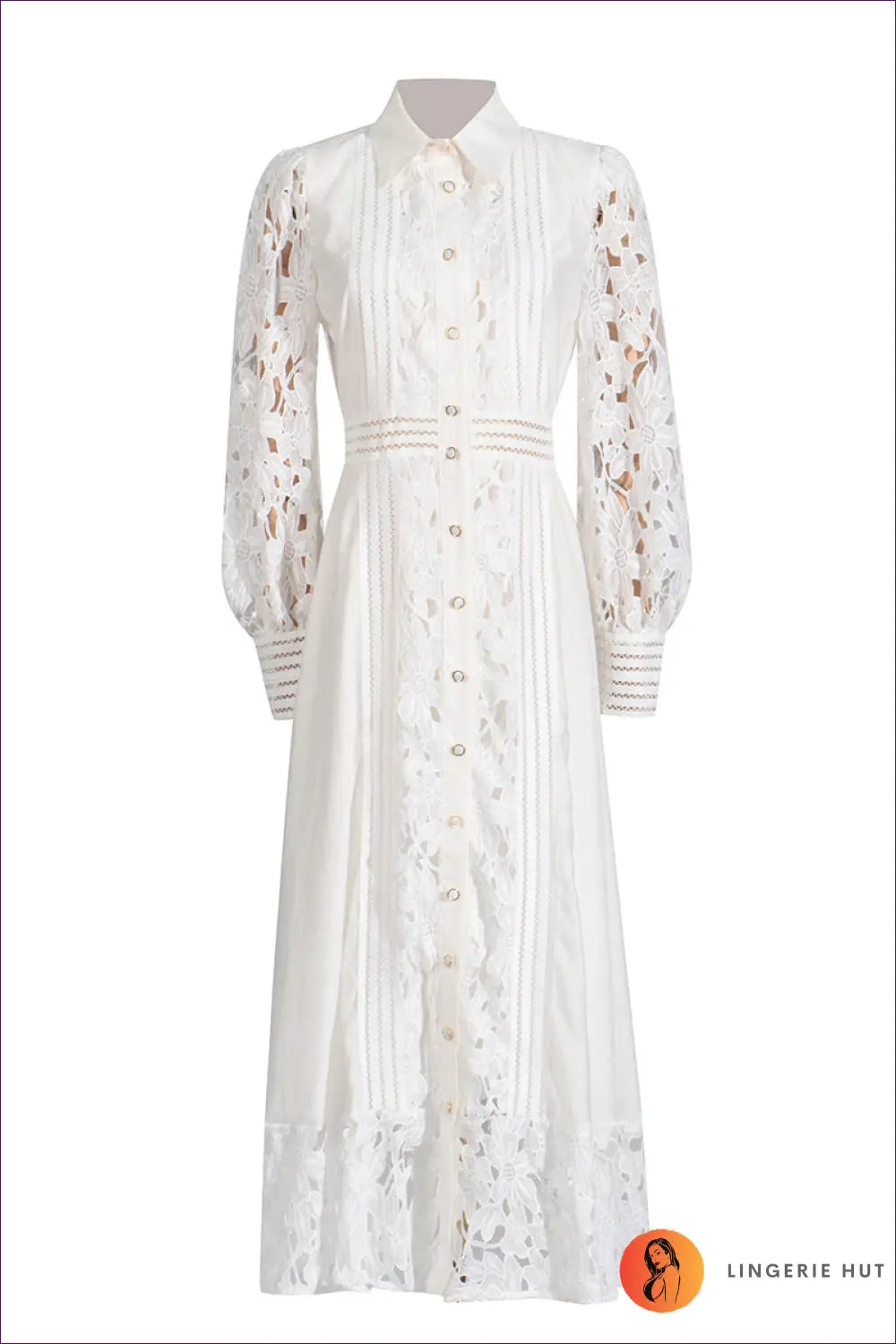 Ethereal White Lace Maxi Shirt Dress - Bohemian Elegance for a Line, Boho, Bridal, Date Night,