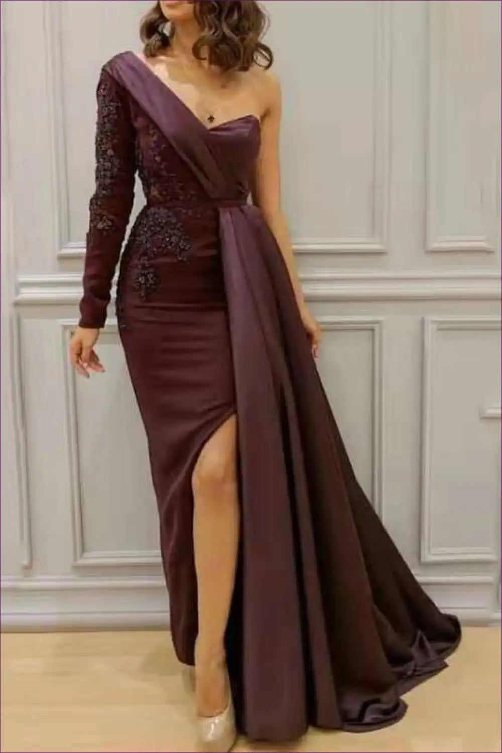 Evening Dress with Asymmetric Neckline - Formal Elegance