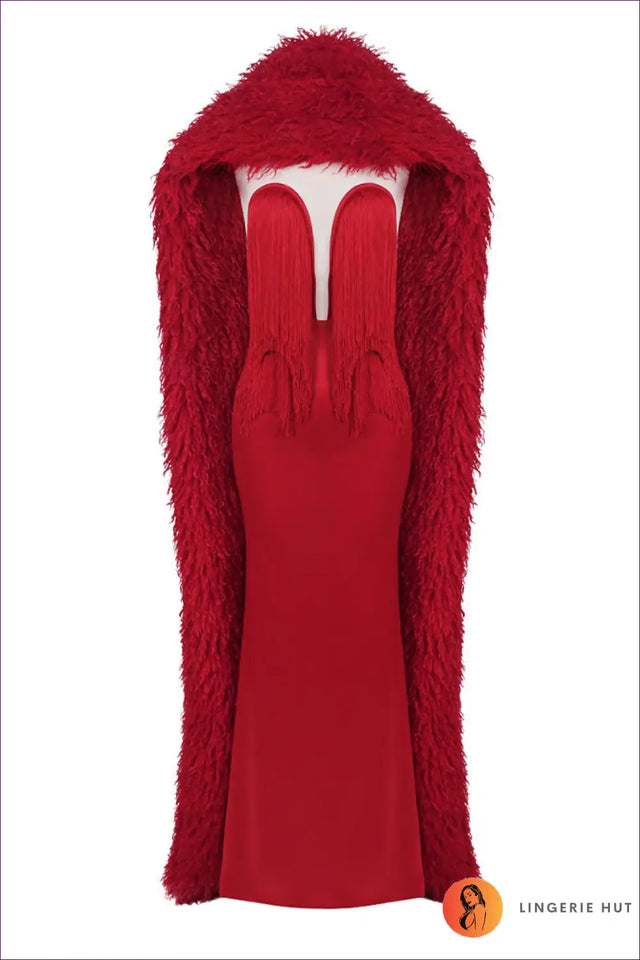 Evening Maxi Dress with Feather Trim - Red Carpet Glamour