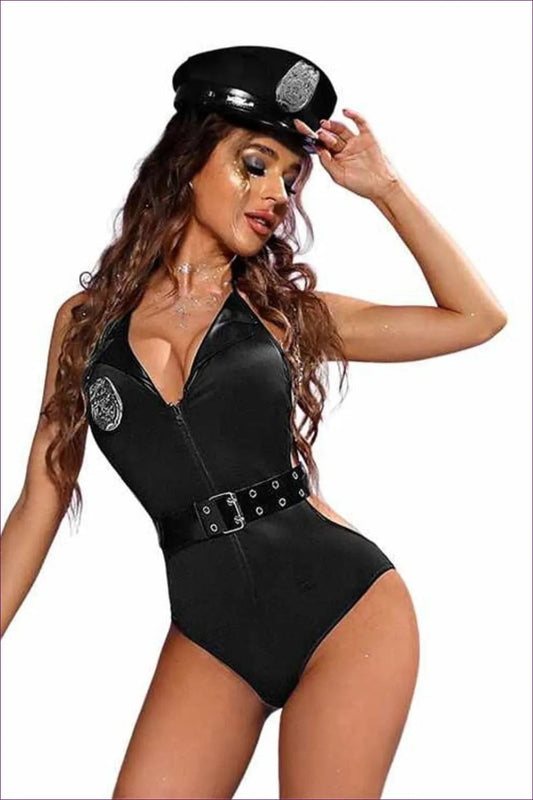Unleash Your Audacious Side With Our Exotic Police Cosplay Bodysuit. Tailored For The Daring Woman, This