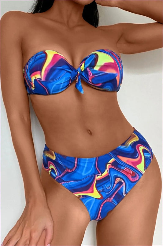 Elevate Your Beach Style With Our Exquisite Split Multi-color Printed Bikini. Designed To Make a Statement,
