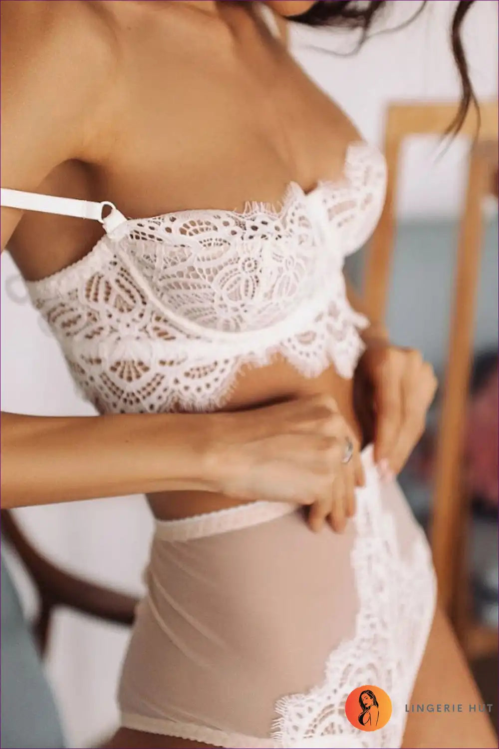 Eyelash Lace High Waist Lingerie Set - Romantic Vintage Mood for Boudoir, Bridal, Everyday, just In, Lace