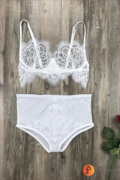 Eyelash Lace High Waist Lingerie Set - Romantic Vintage Mood for Boudoir, Bridal, Everyday, just In, Lace