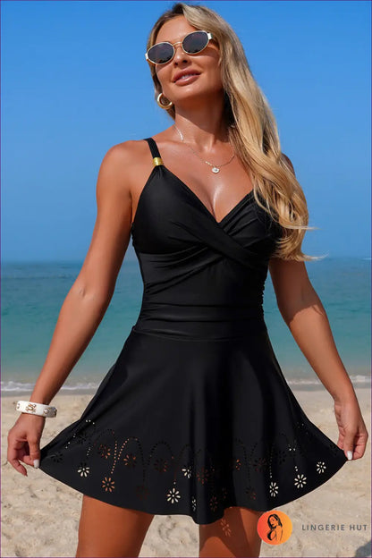 Eyelet Swim Dress with Wrap Front - Riviera Afternoon - s / Black - Beachwear • Boho • just in • Sexy • Summer