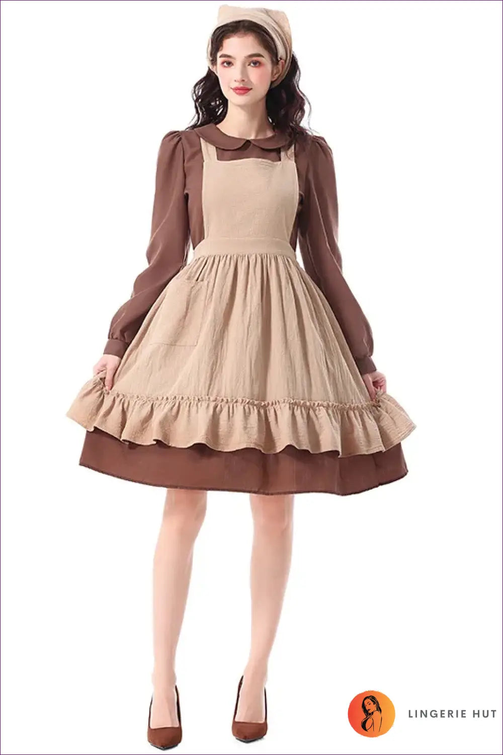 Peasant Maid Costume with Apron Pinafore - Storybook Charm - Brown / s - just in • Party • Theme Parties - Lingerie Hut
