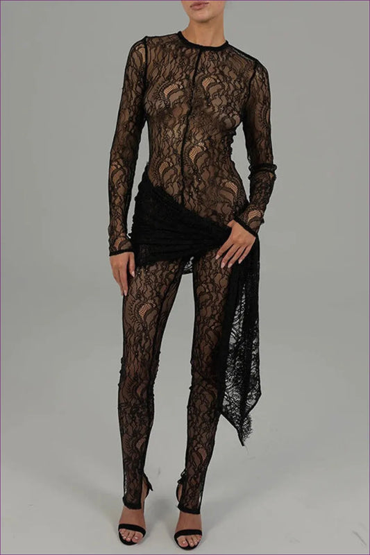 Steal The Spotlight With Lingerie Hut’s Fall Sexy Hollow Out Jumpsuit. Sheer Lace Cutout For Sensuality