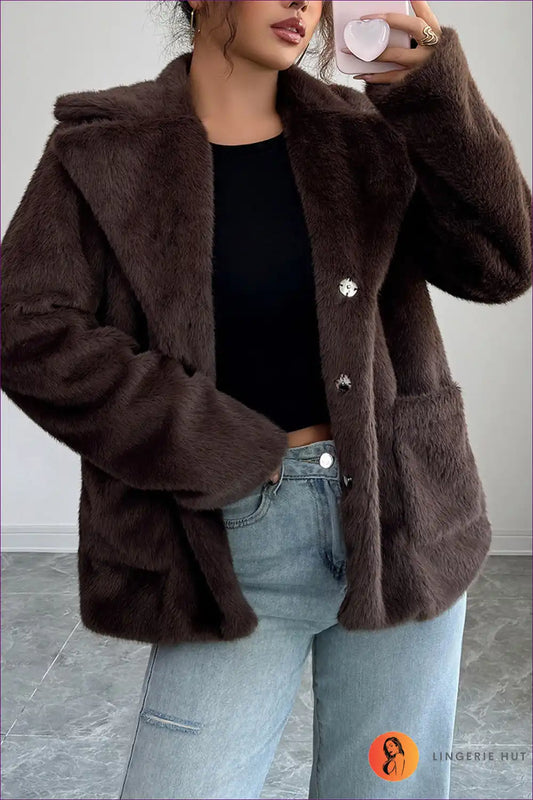 Faux Fur Coat with Collar - Luxe Comfort for Autumn, Casual, Everyday, Formal Wear, Glamour