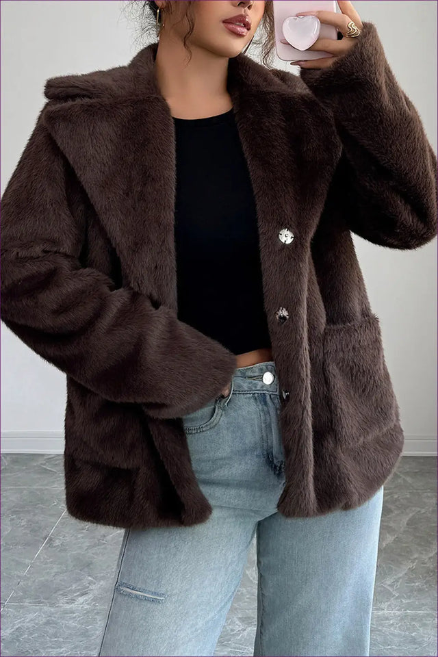 Faux Fur Jacket with Oversized Collar - Understated Glamour