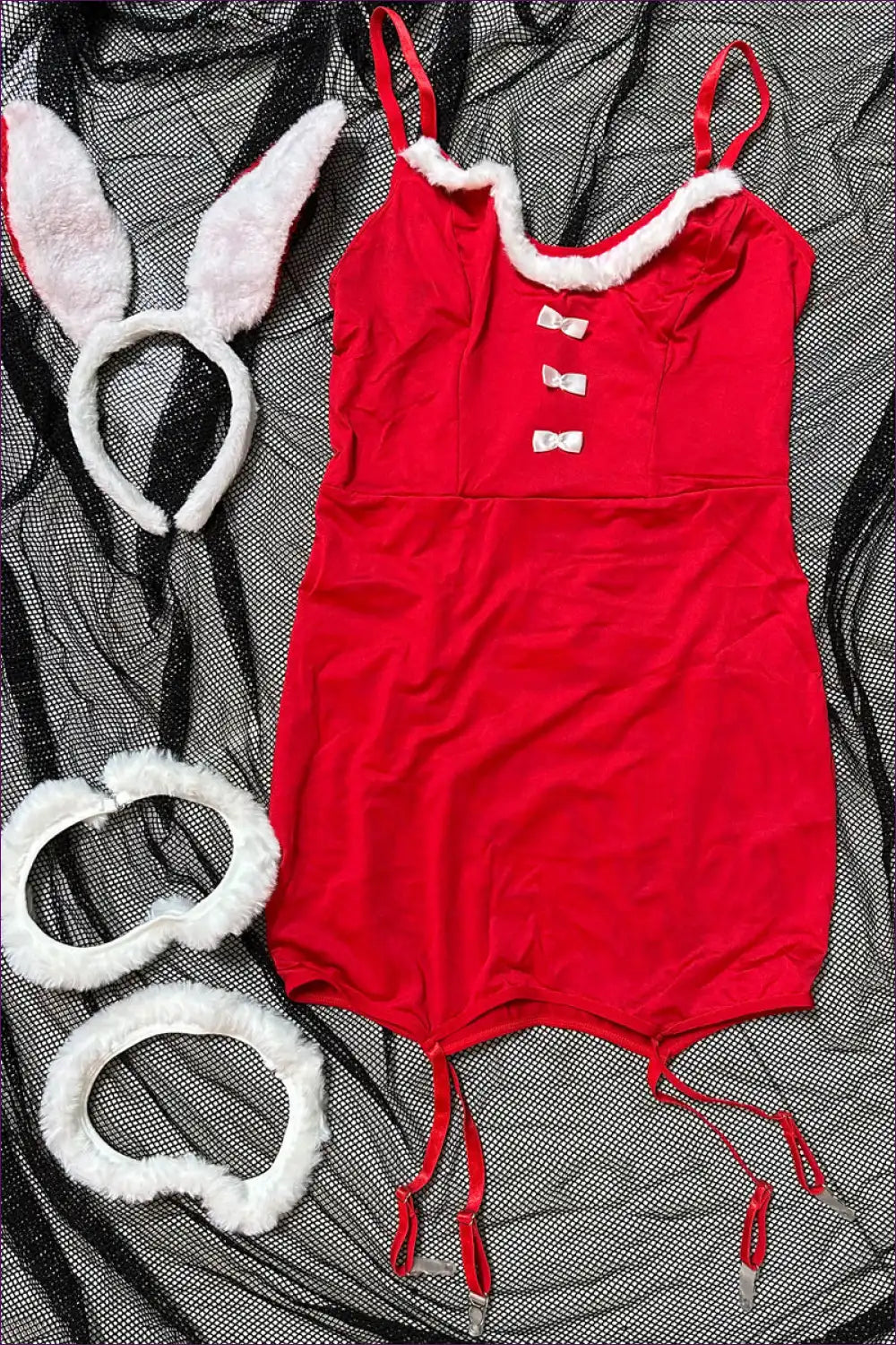 Faux Fur Trim Bunny Lingerie Set - Playful Holiday Cosplay for Animal, Bunny, Costume, Dress, Dresses