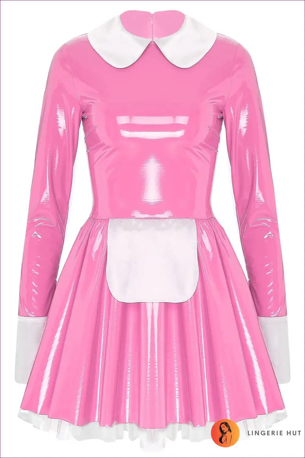 Faux Latex Maid Mini Dress with Apron - Sweet Lolita Style for Clubwear, Costume, Dress, Dresses, Evening Wear