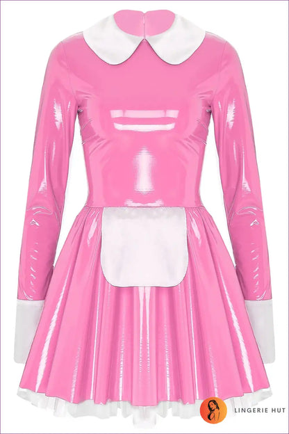 Faux Latex Maid Mini Dress with Apron - Sweet Lolita Style for Clubwear, Costume, Dress, Dresses, Evening Wear