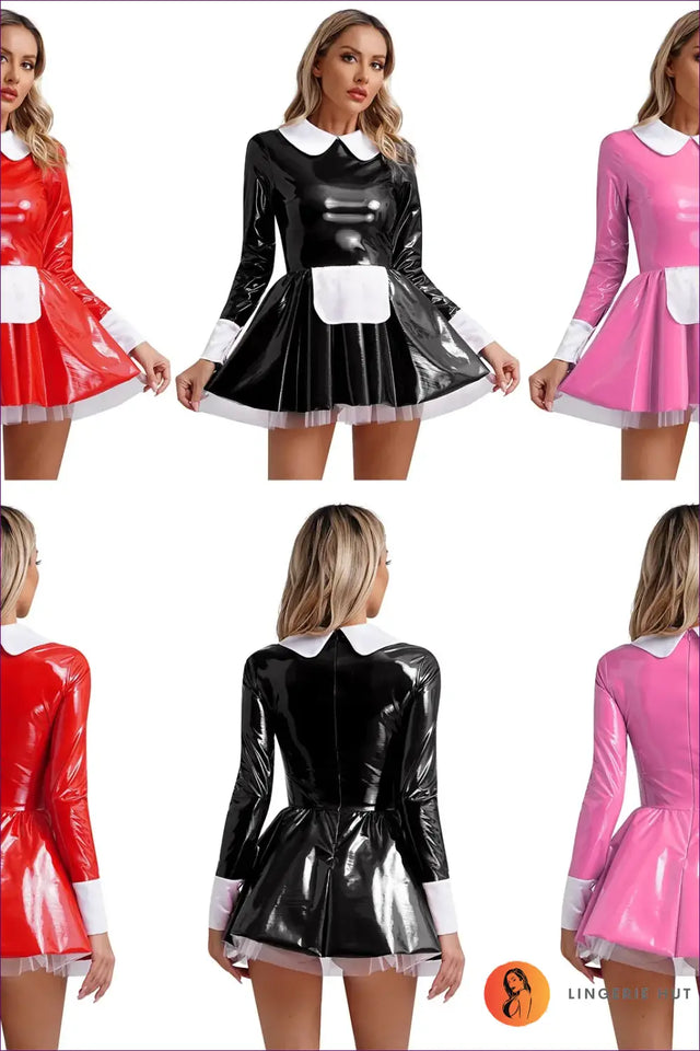 Maid Costume Mini Dress with Glossy Finish - Party Fantasy Edit
