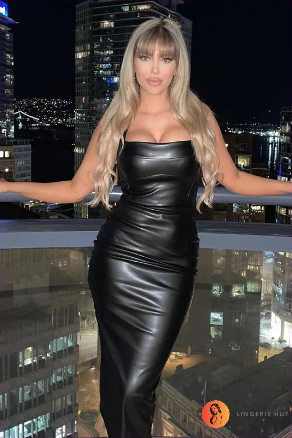 Faux Leather Bodycon Midi Dress - Effortless After-dark Impact - Dresses - Lingerie Hut - All Season • Clubwear • Date