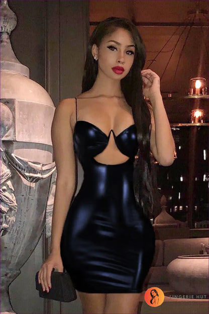 Faux Leather Bodycon Mini Dress - Night out Turned Up - s / Black - Dresses - Bodycon Mini Dress • Cutout • Glamour