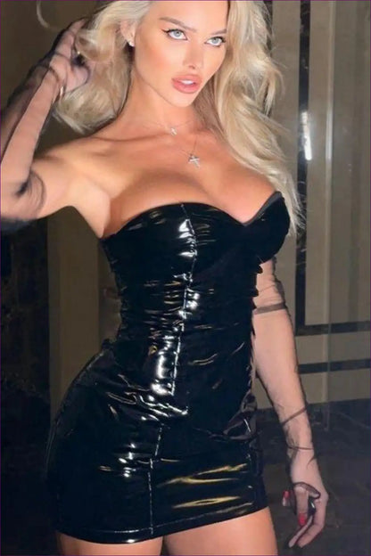 Faux Leather Bodycon Mini Dress - Nightclub Statement Maker - Dresses - Lingerie Hut - Clubwear • Glamour