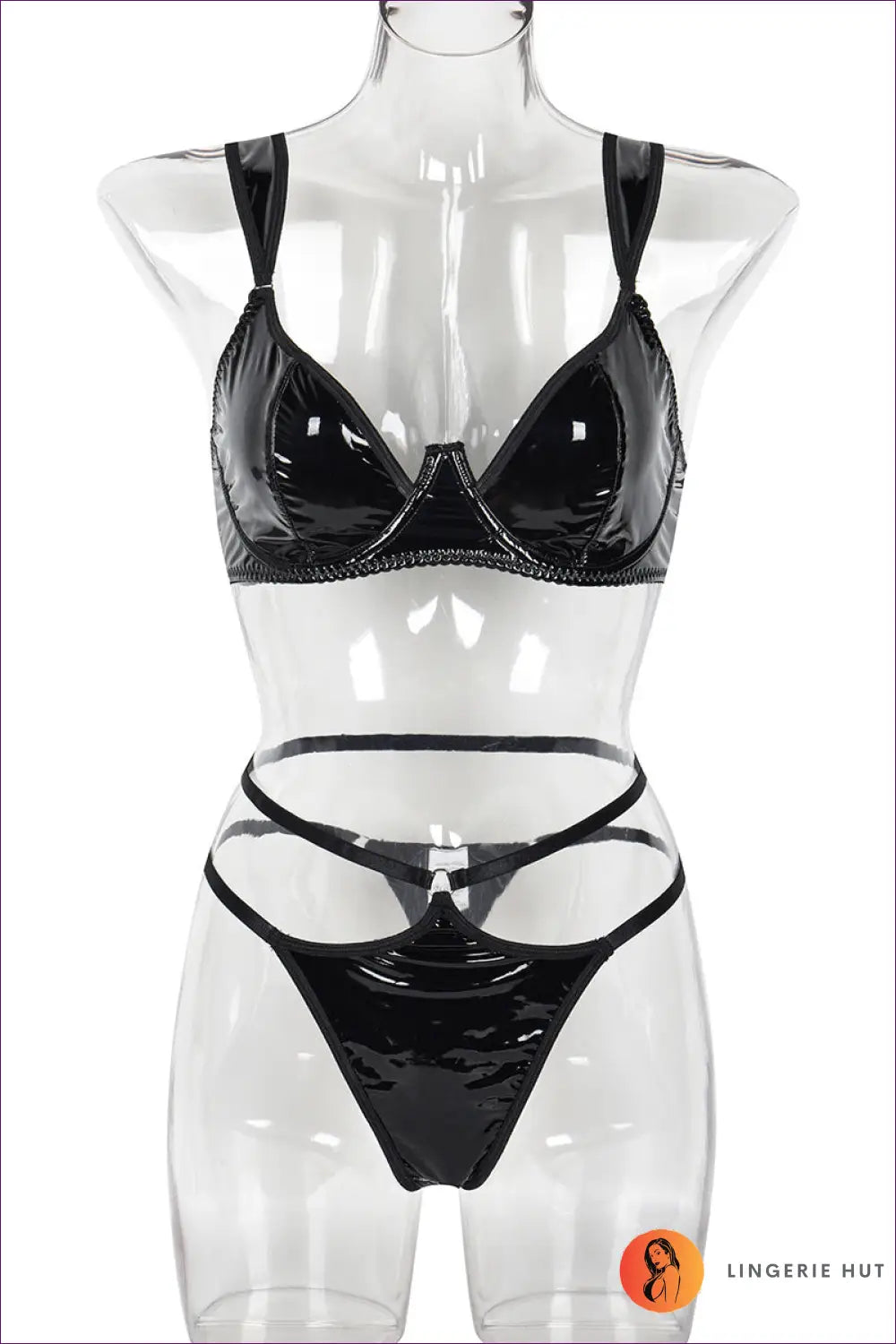 Faux Leather Bra Set with Cutout Detail - Bold but Wearable - s / Black - Lingerie - Hut - All Season • Backless