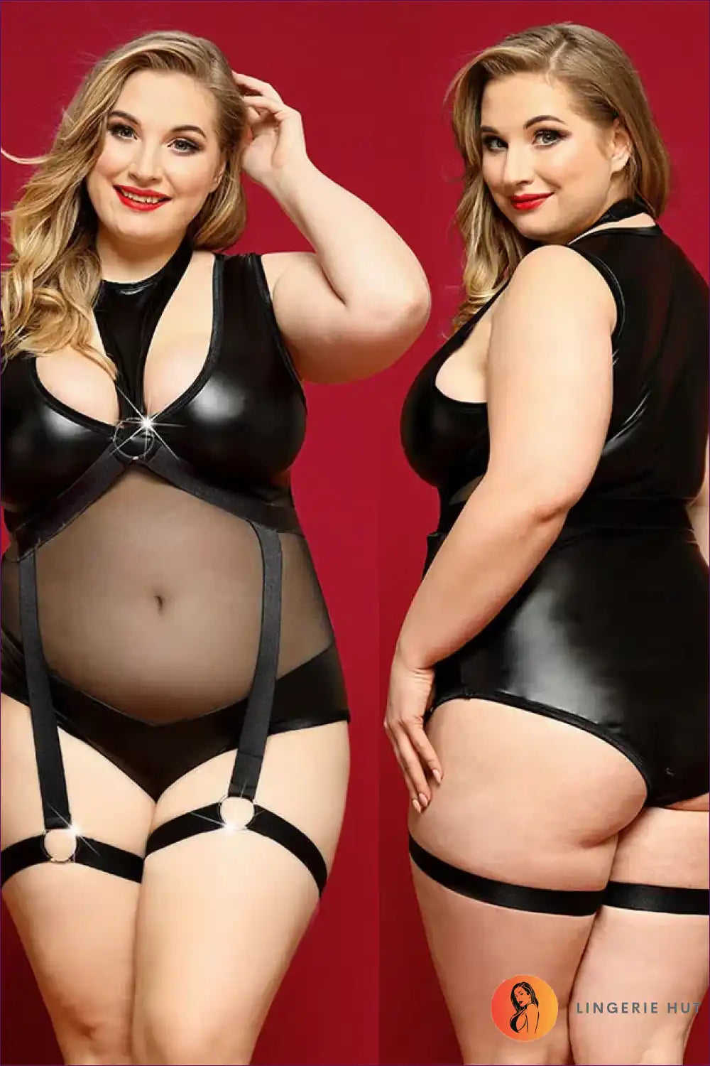 Faux Leather Dress Lingerie with Embroidered Mesh - After-dark Allure for Bodycon, Boudoir, Dress, Dresses,