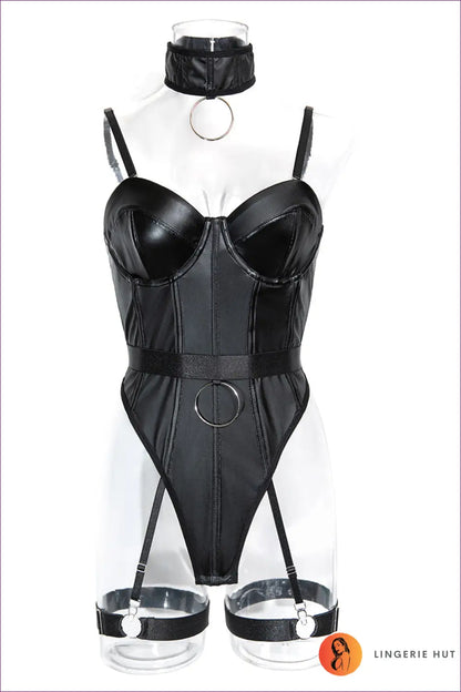 Faux Leather Halter Bodysuit - Bold but Wearable - s / Black - Lingerie Hut - All Season • Backless • Boudoir • Clubwear