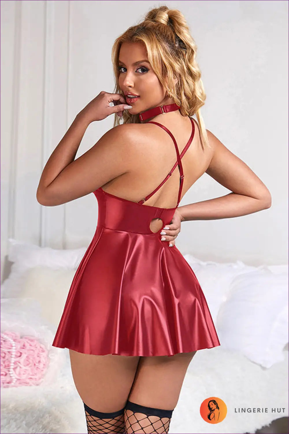 Faux Leather Halter Dress - Sensual Elegance For n