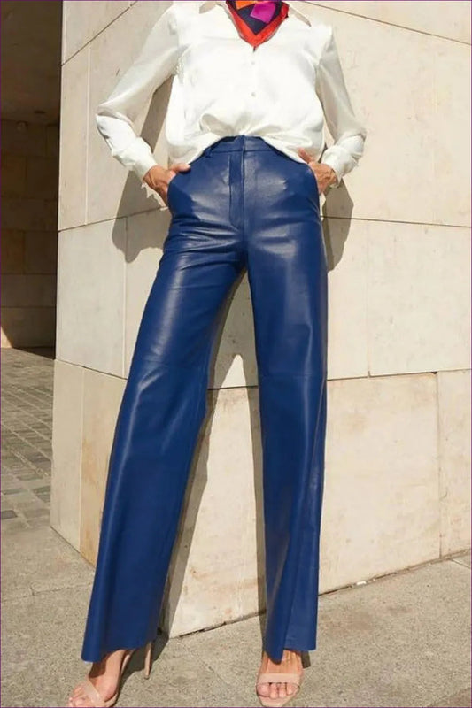 These Stylish Faux Leather High Waist Wide Leg Pants Are The Perfect Addition To Your Wardrobe. Made From