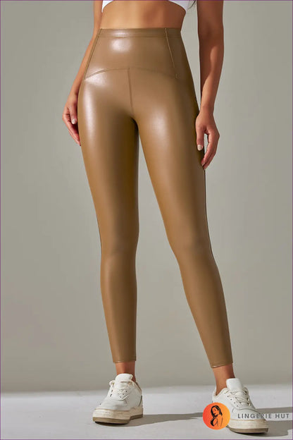 Faux Leather Leggings - Effortless Edge for Day or Night - s / Yellow - Clothing - Lingerie Hut - Activewear • All