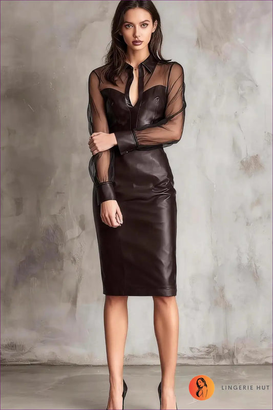 Faux Leather Mesh Midi Dress - Bold but Wearable - s / Black - Dresses - Lingerie Hut - All Season • Autumn • Bodycon