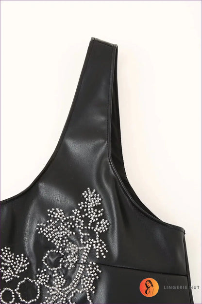 Faux Leather Mini Dress with Beading - Effortless City Glam - Dresses - Lingerie Hut - A-line • All Season • Autumn