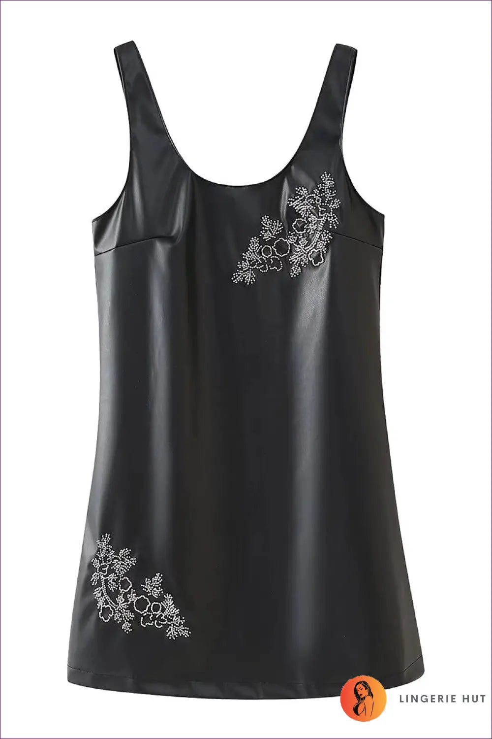 Faux Leather Mini Dress with Beading - Effortless City Glam - s / Black - Dresses - Lingerie Hut - A-line • All Season