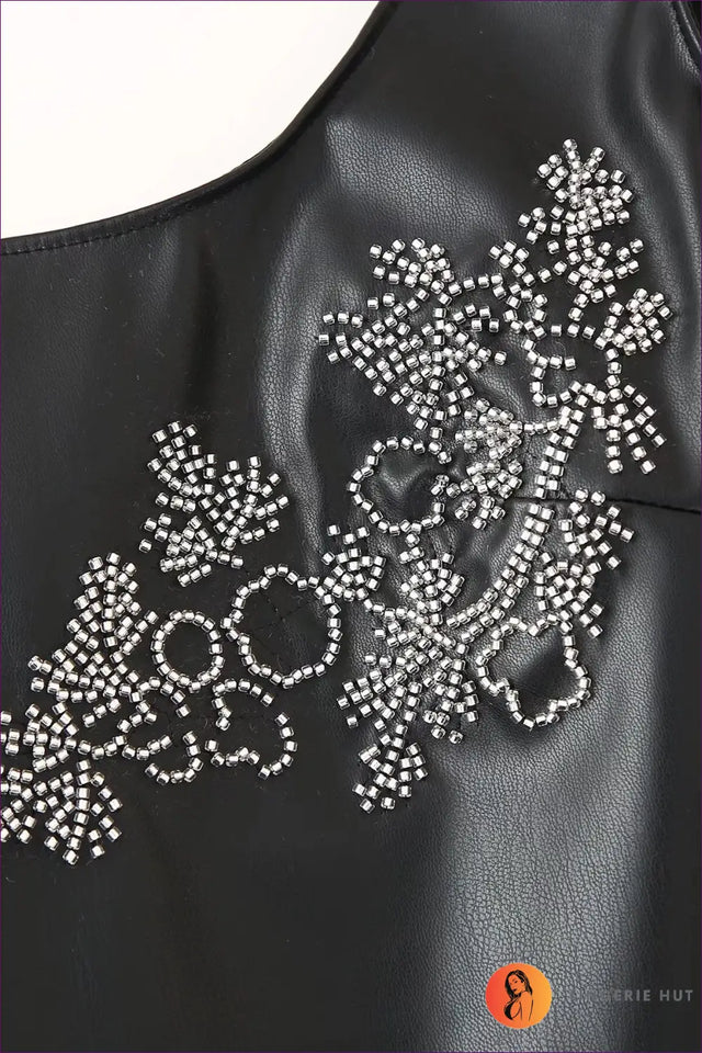 Faux Leather Mini Dress with Beading - Effortless City Glam