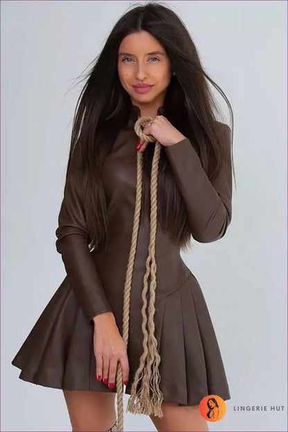 Faux Leather Mini Dress - City Nights Unapologetically Bold - Dresses - Lingerie Hut - A-line • All Season • Cutout