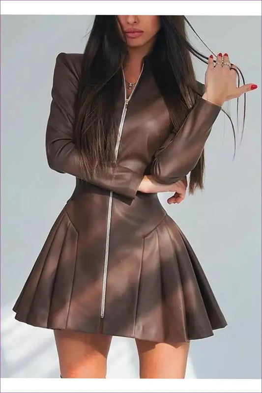 Faux Leather Mini Dress - City Nights Unapologetically Bold - Dresses - Lingerie Hut - A-line • All Season • Cutout