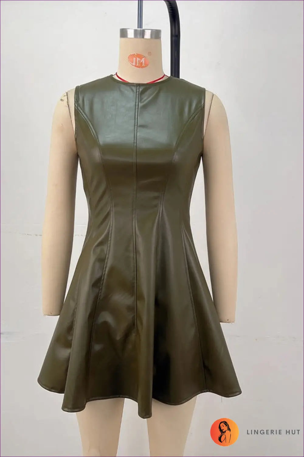 Faux Leather Mini A-line Dress - Effortless Summer Edge - s / Olive - Dresses - Lingerie Hut - Casual • Everyday