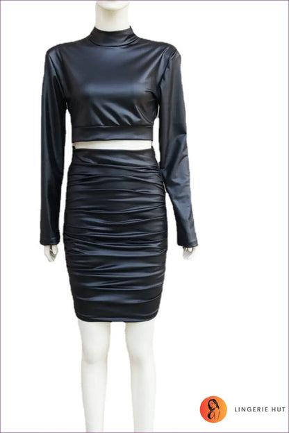 Faux Leather co Ord Set - Night out Energy - Outfit Sets - Lingerie Hut - All Season • Clubwear • Crop • Date Night
