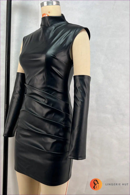 Faux Leather Pleated Bodycon Dress for Party Nights - Cool Edge Energy Bodycon, Clubwear, Evening Wear, Formal