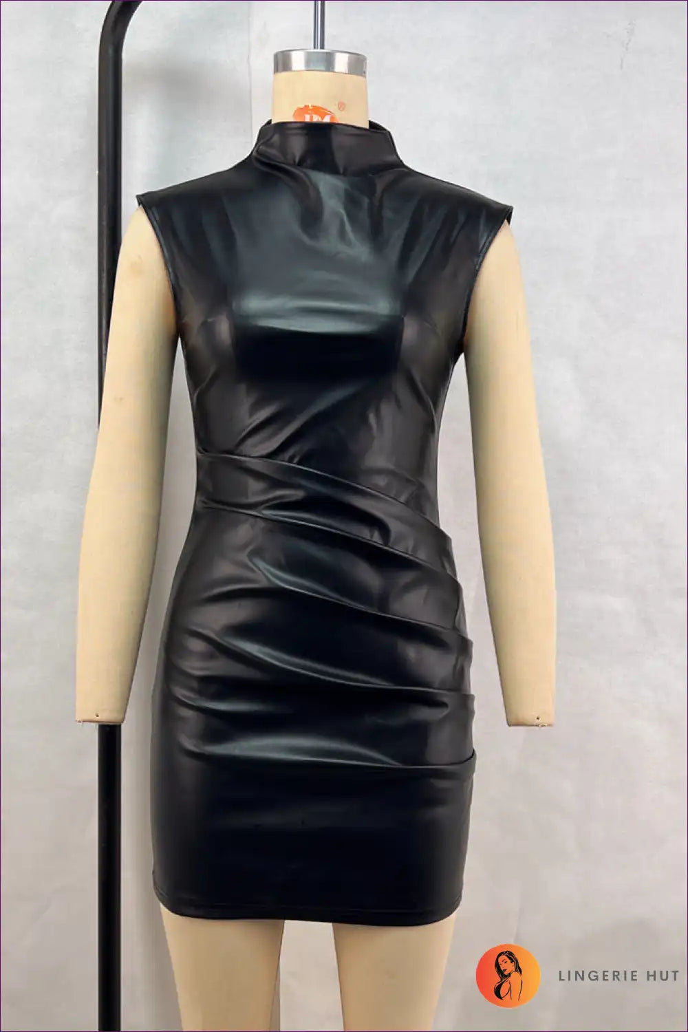 Faux Leather Pleated Bodycon Dress for Party Nights - Cool Edge Energy Bodycon, Clubwear, Evening Wear, Formal