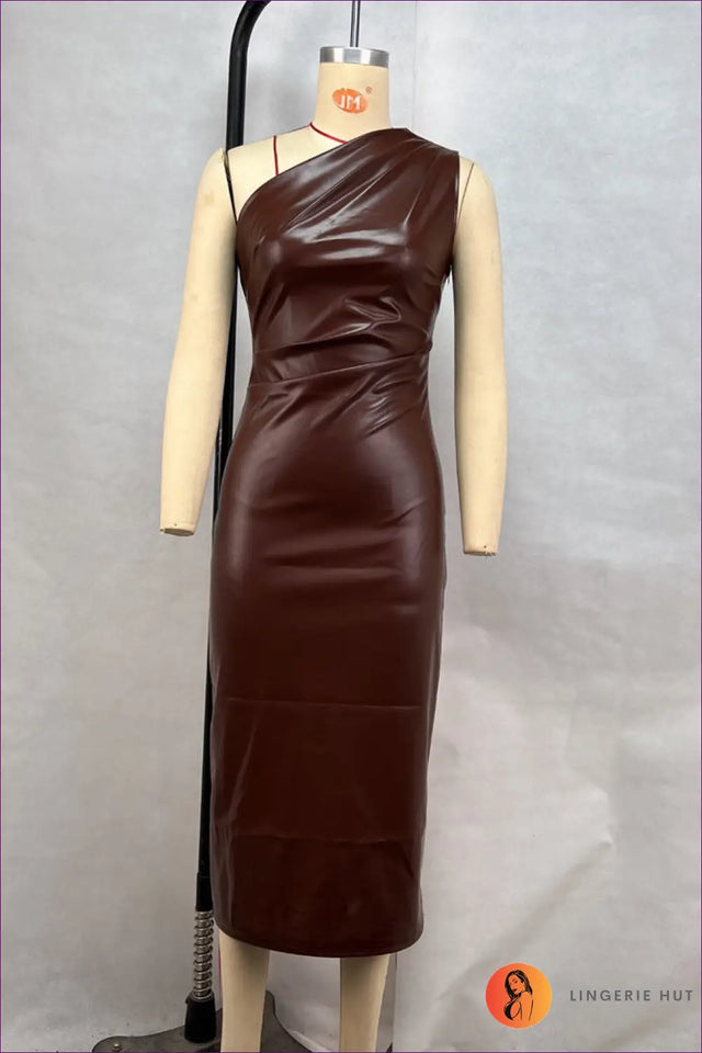 Faux Leather One-Shoulder Midi Dress - Midnight Confidence