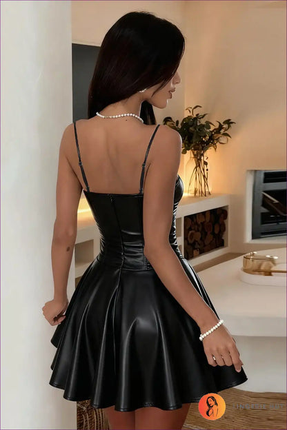 Faux Leather Sweetheart Mini Dress for Party Nights - Effortless Edge Bodycon, Clubwear, Evening Wear,