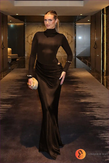 Faux Two-piece Cut-out Maxi Dress for Autumn, Bodycon, Cutout, Evening Wear,