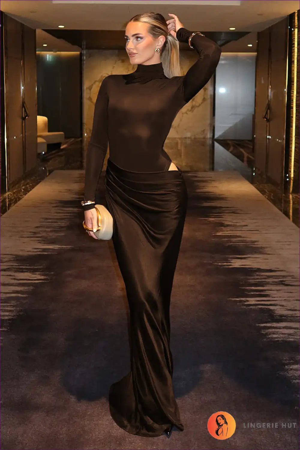 Faux Two-piece Cut-out Maxi Dress for Autumn, Bodycon, Cutout, Evening Wear,