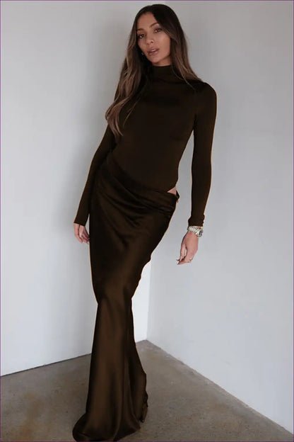 Faux Two-piece Cut-out Maxi Dress for Autumn, Bodycon, Cutout, Evening Wear,