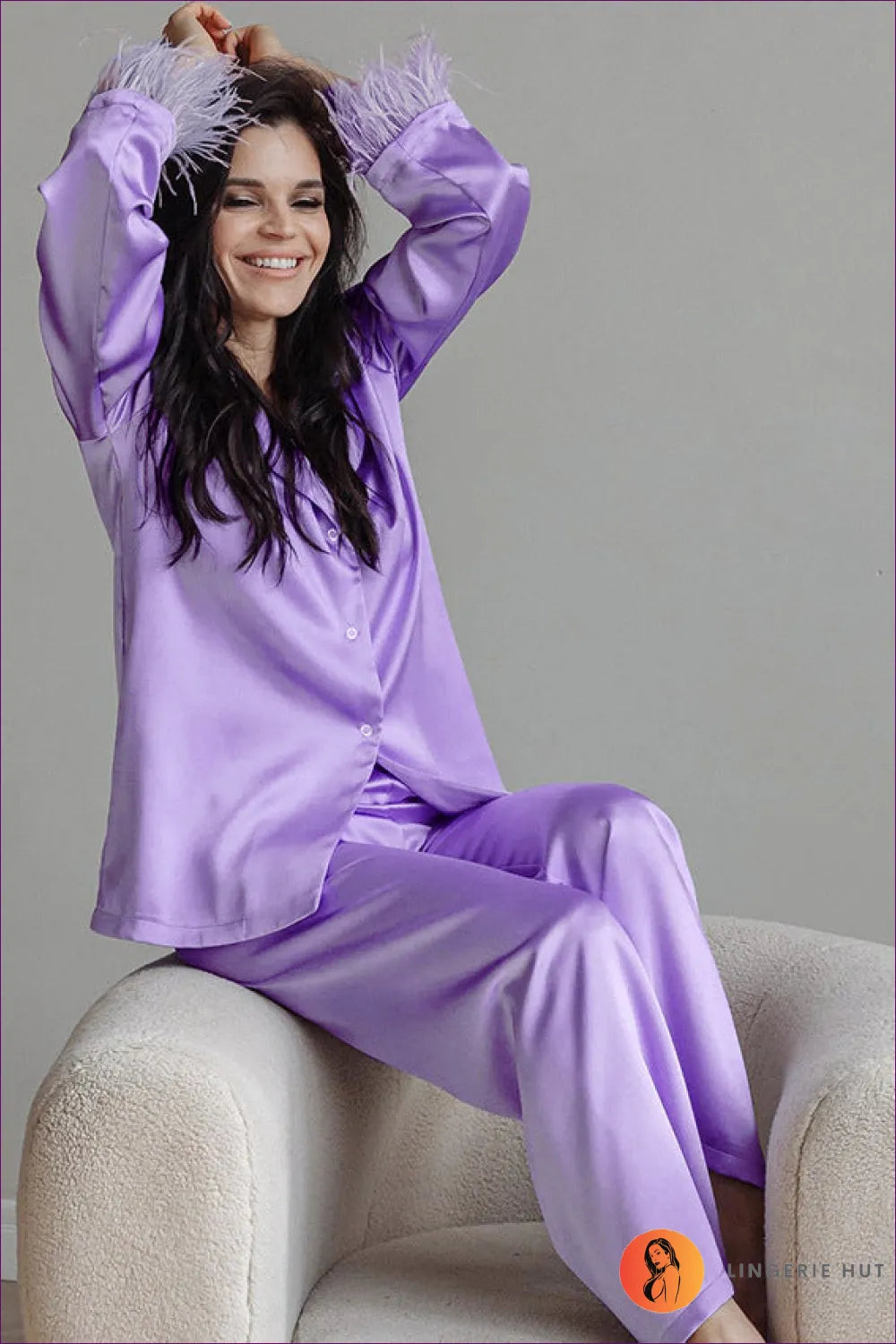 Discover The Essence Of Nocturnal Bliss With Lingerie Hut’s Feather Satin Loungewear Set - a Haven Comfort In