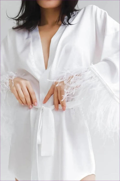 Experience Unparalleled Luxury With Our Feather Silk Night Robe, Designed To Keep You Feeling Sumptuous