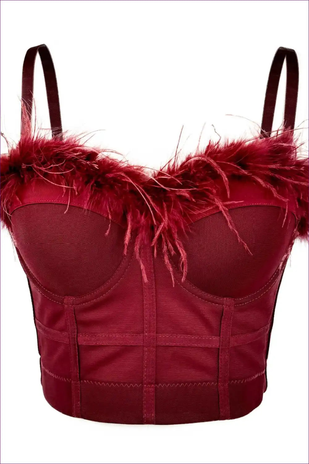 Feather Trim Boned Corset Top - Statement Evenings for Corset, Crop, Date Night, Evening Wear, Glamour