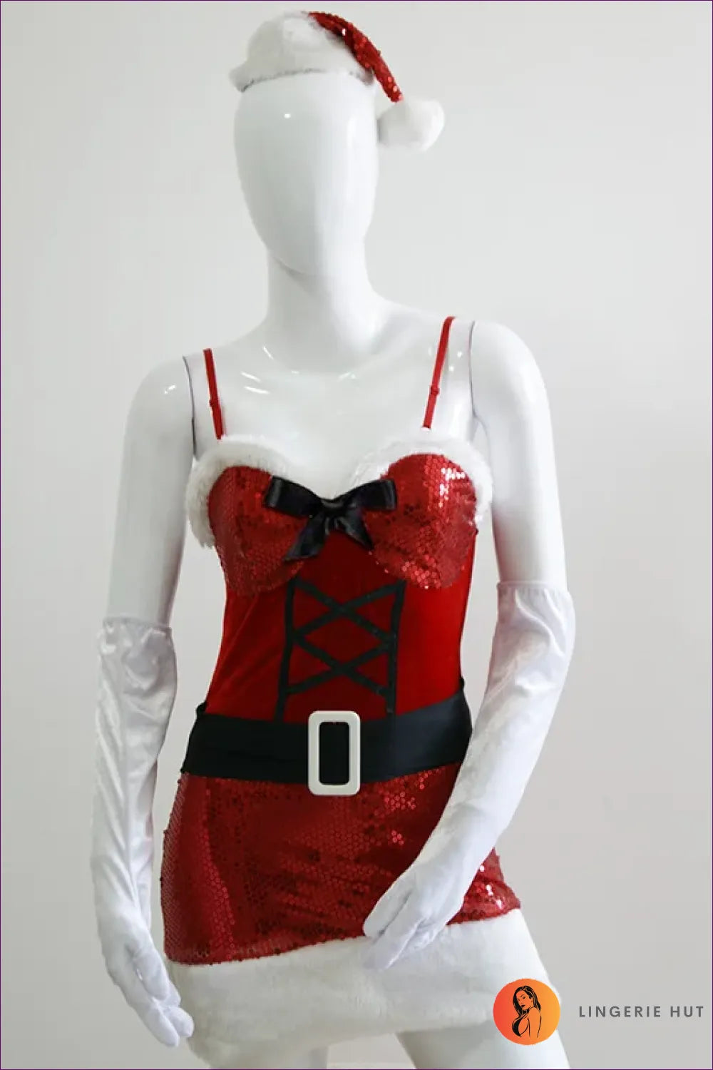 Step Into The Holiday Season With Lingerie Hut’s Festive Sparkle Mini Dress. Sequins, Velvet, And Fur Trim -