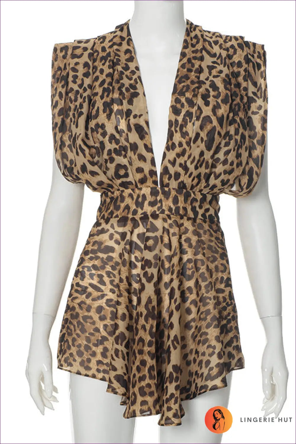 Fierce Leopard Print Mini Dress - Sultry Plunge Neckline for Animal, Dress, Mini, N, Night