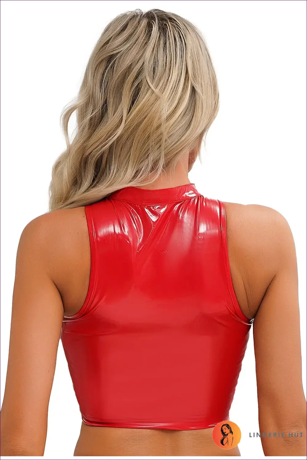 Fierce Red Latex Lace-up Crop Top - Bold Dominance