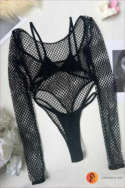 Fishnet Bodysuit Lingerie Set with Thong - After-dark Drama for Bodysuit, Boudoir, Cutout, Date Night,